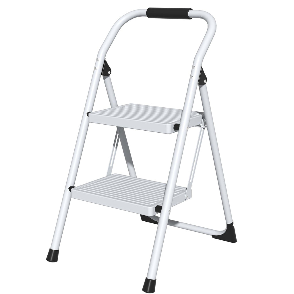 2 Step Ladder Lightweight Folding Step Stool with Handrail White C296