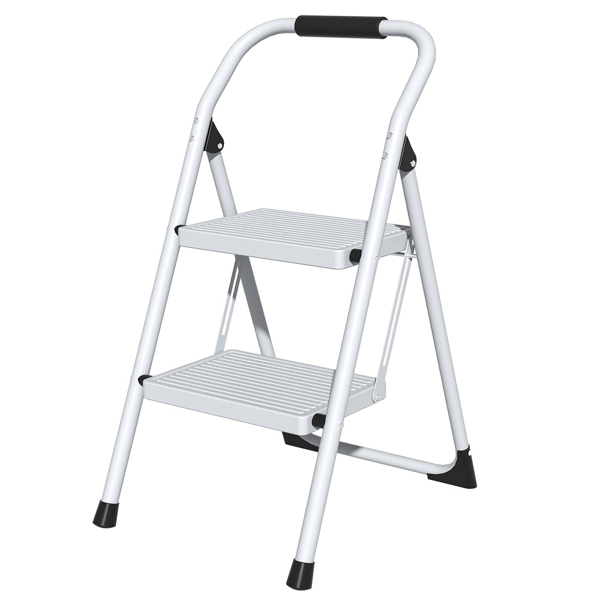 2 Step Ladder Lightweight Folding Step Stool with Handrail White C296