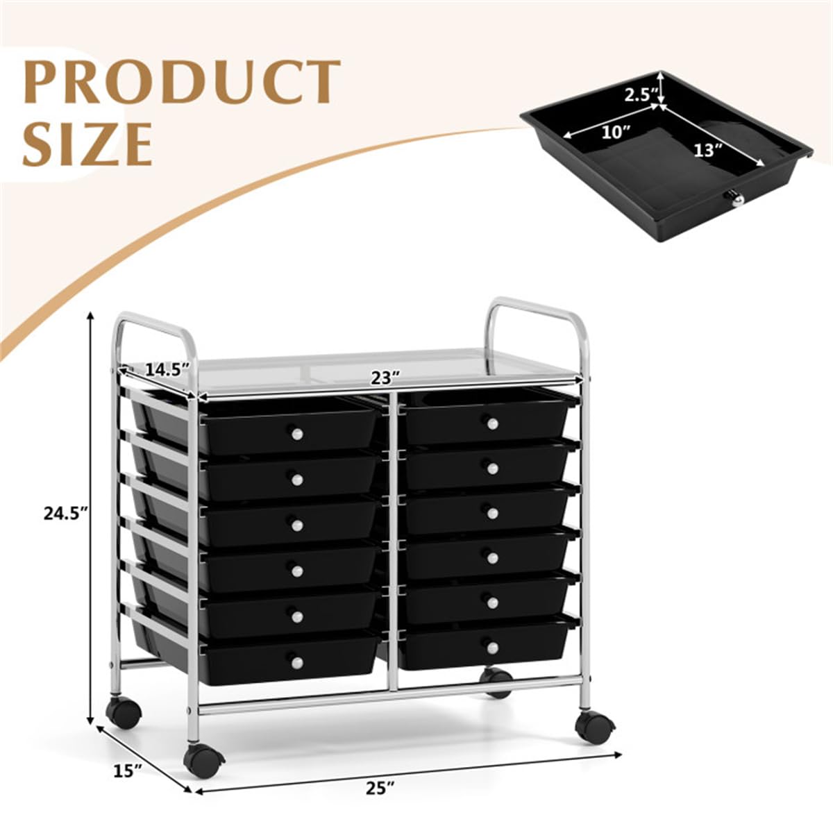 12 Drawer Rolling Storage Cart with Wheels C8655