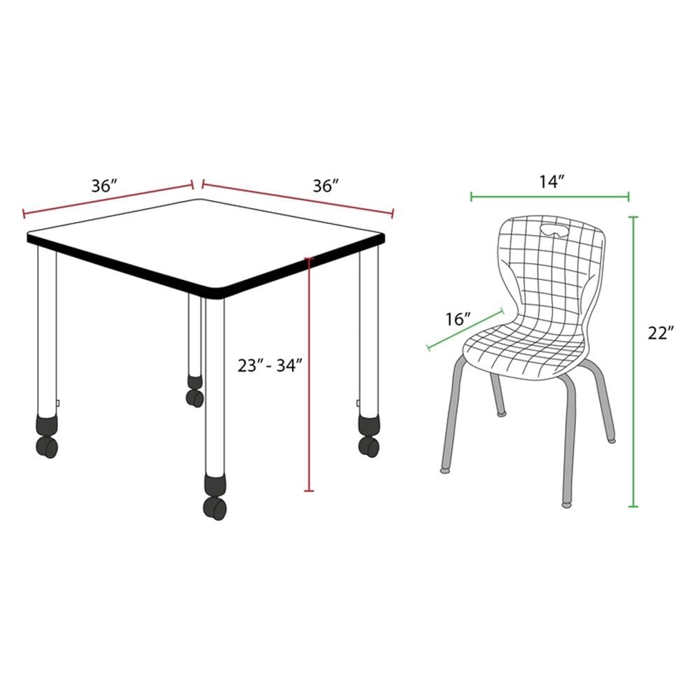 36" Square Mobile Table with 4 Navy Blue Stackable Chairs O848967