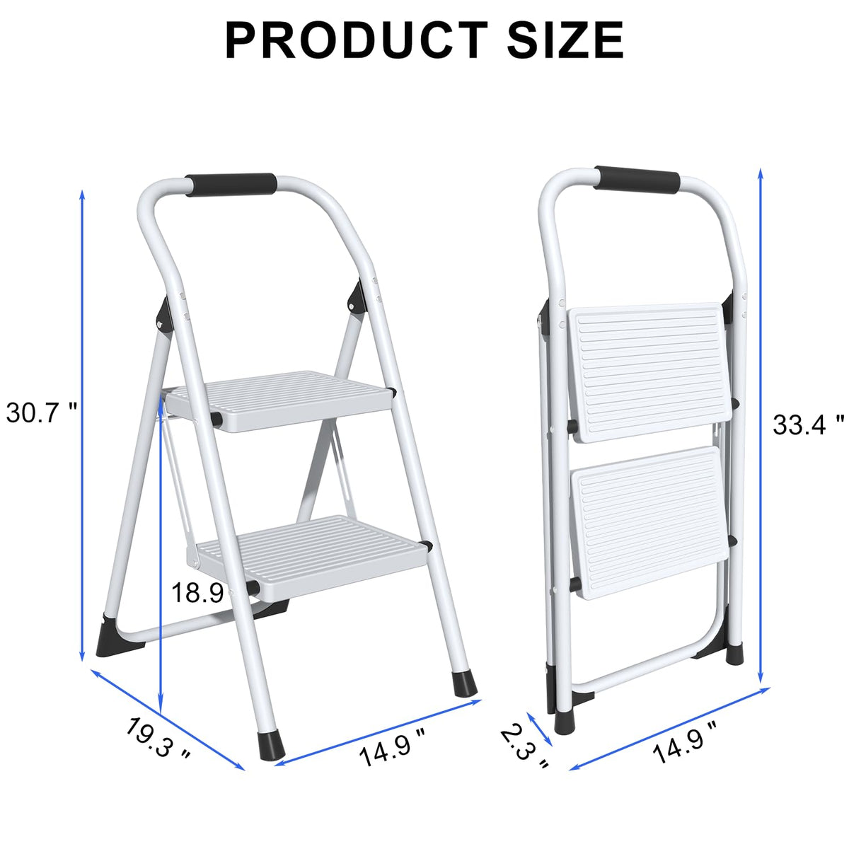 2 Step Ladder Lightweight Folding Step Stool with Handrail White C296