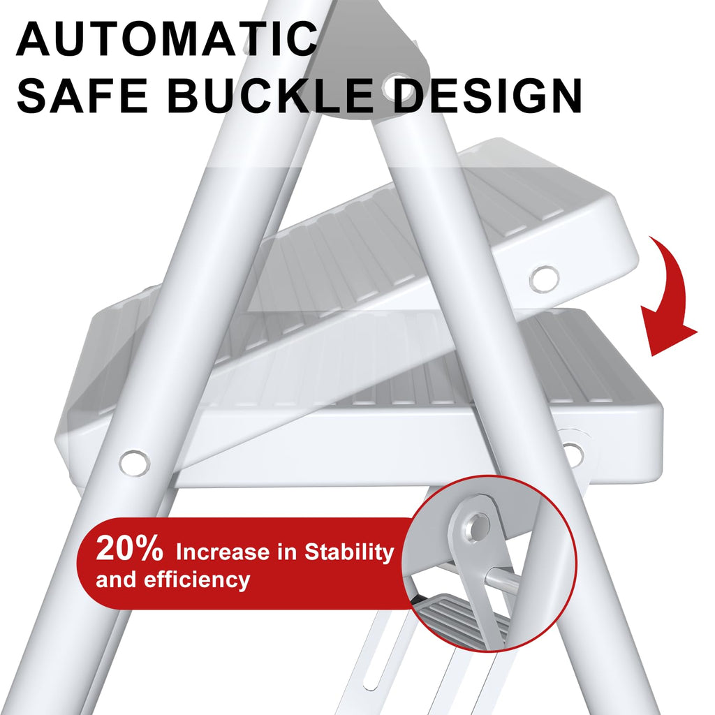 2 Step Ladder Lightweight Folding Step Stool with Handrail White C296