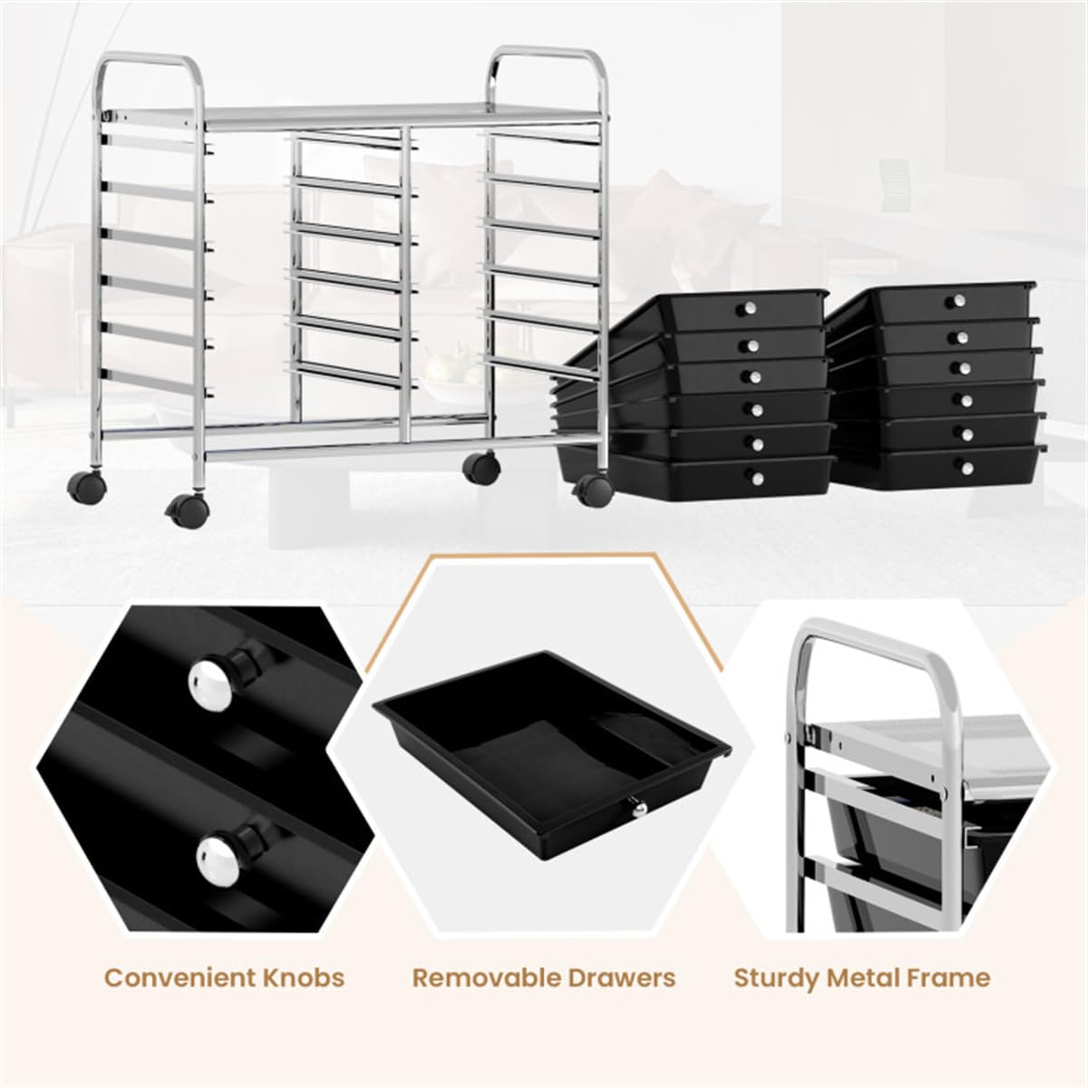 12 Drawer Rolling Storage Cart with Wheels C8655