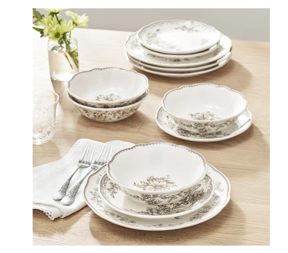 Brown 12-Piece Stoneware Dinnerware Set Z353852