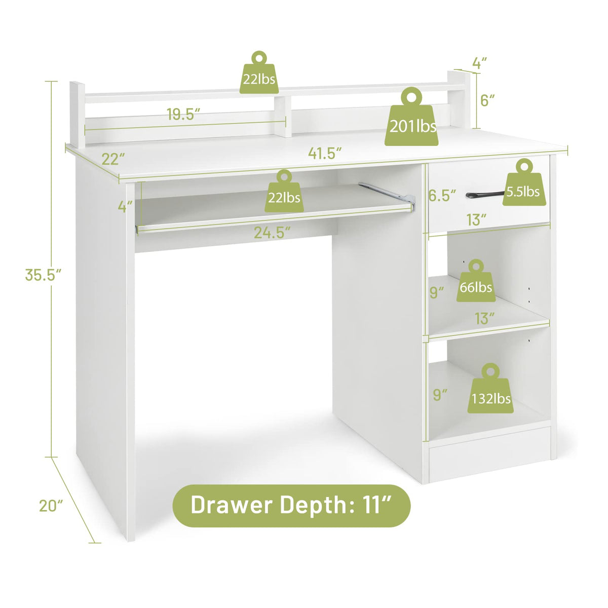 White Desk with Drawer and Keyboard Tray H48768