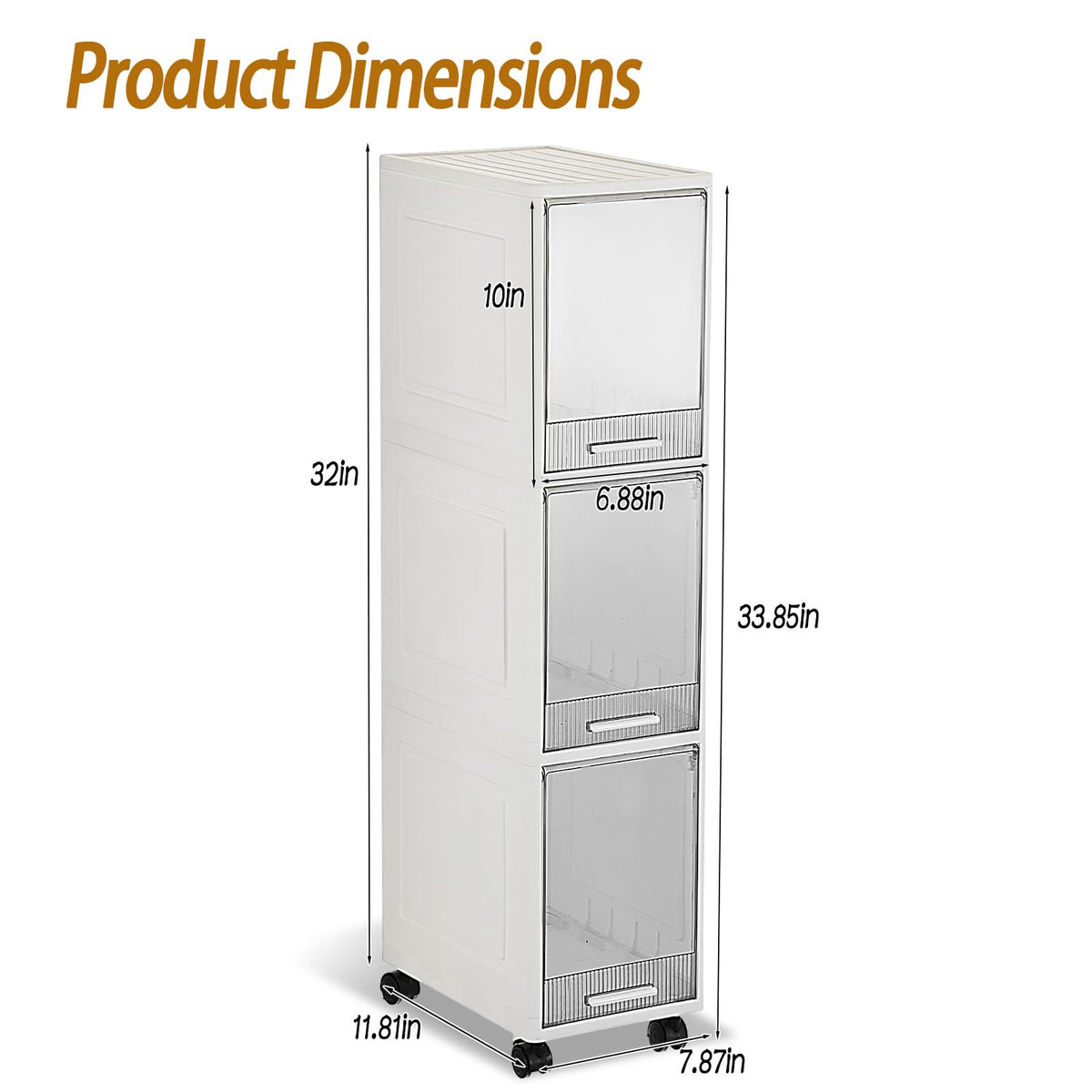3 Drawer Narrow Plastic Storage Cart with Wheels C38833