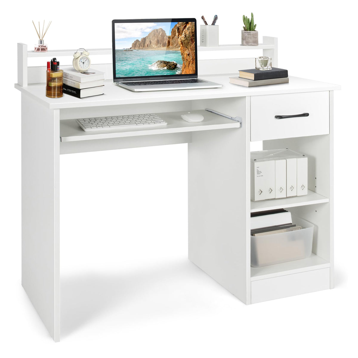 White Desk with Drawer and Keyboard Tray H48768