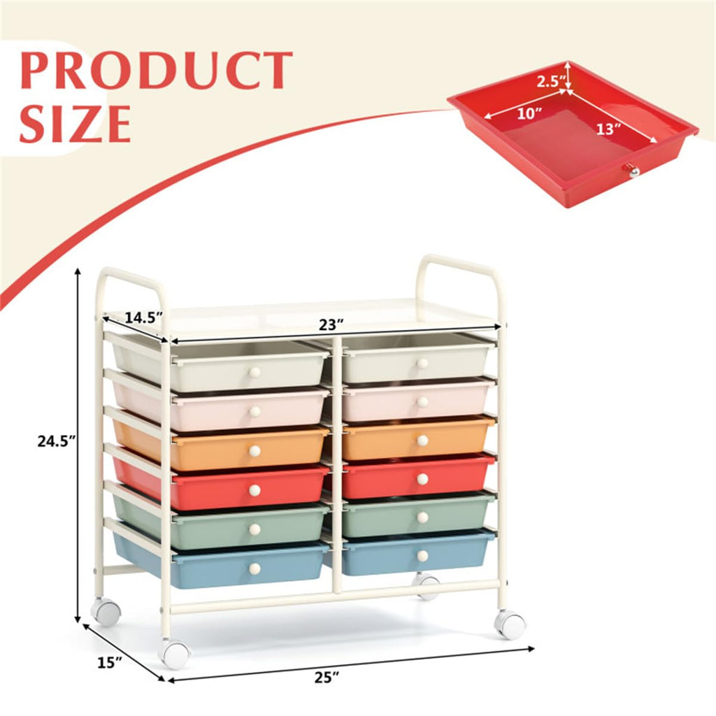 12 Drawer Rolling Storage Cart with Wheels P186