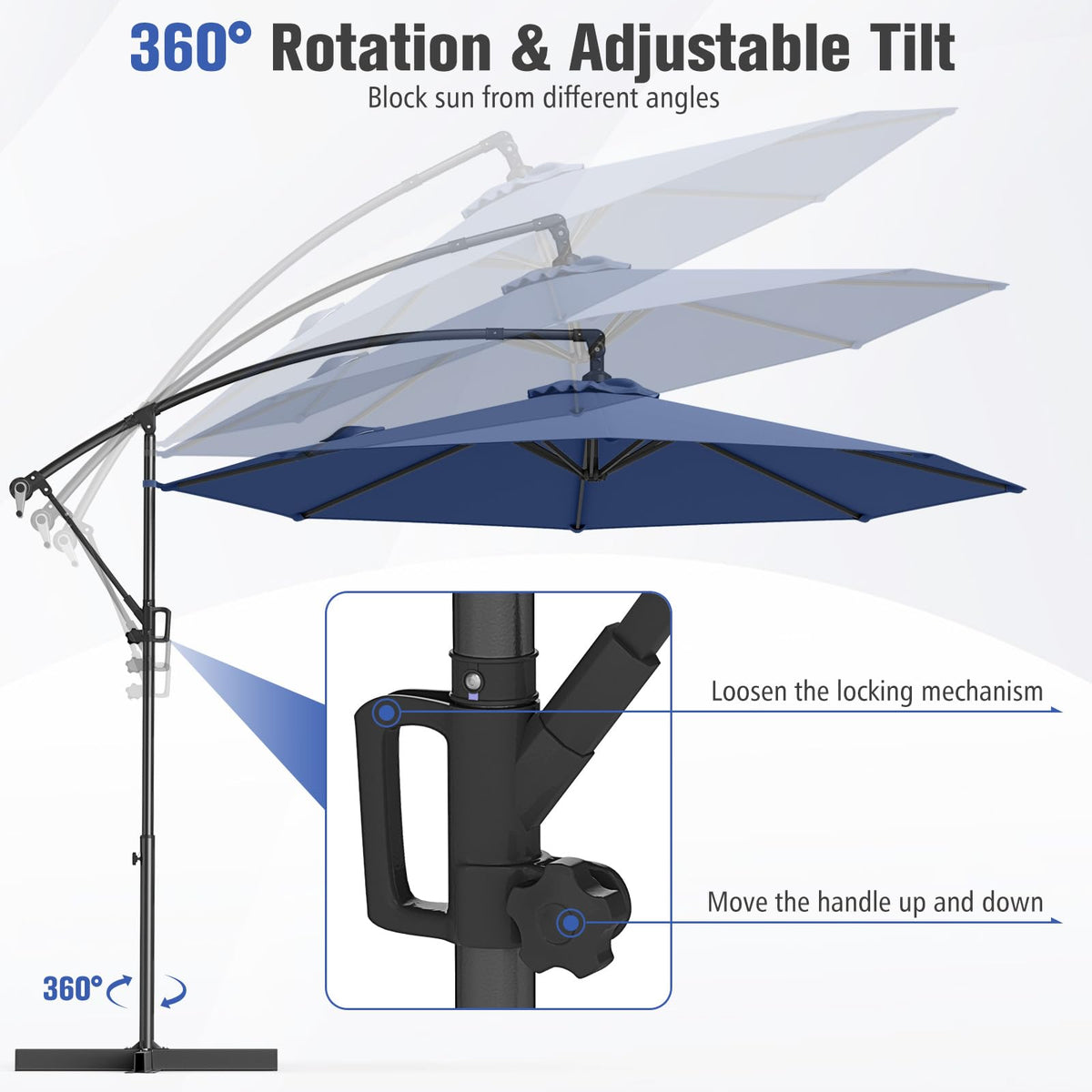 10 FT Navy Offset Cantilever Umbrella Q970