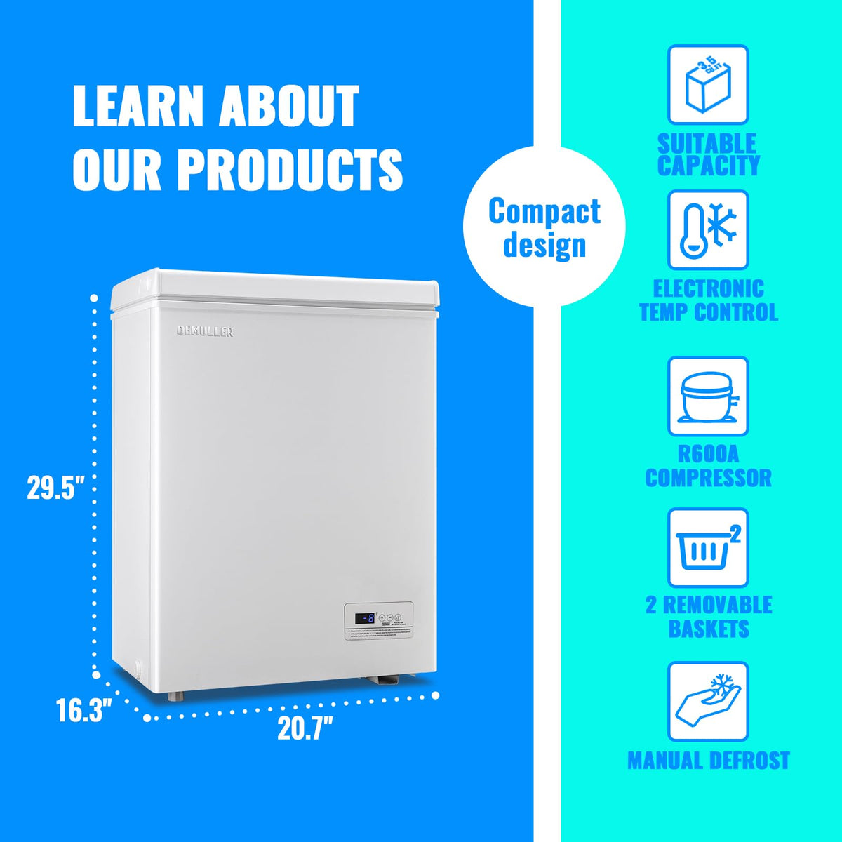 3.5 CU.FT White Chest Freezer with Two Removable Baskets L7417