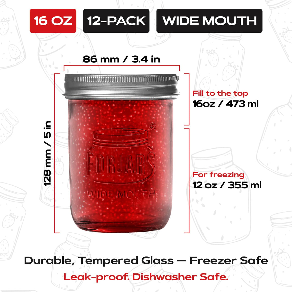 16oz Wide Mouth Glass Canning Jars 12-Pack O857067