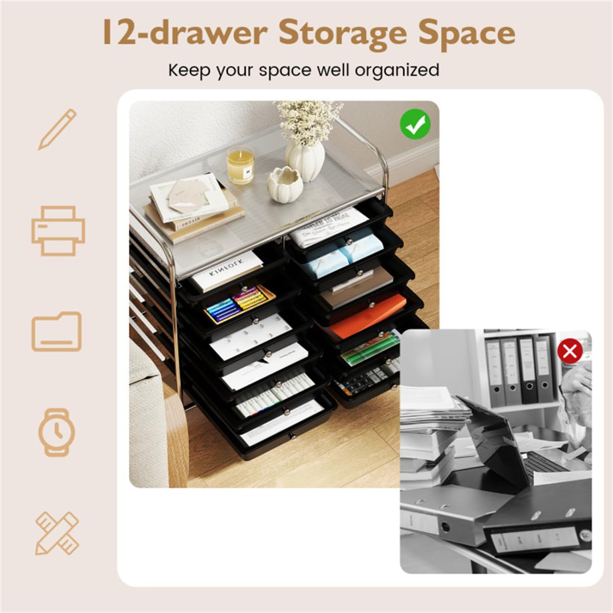 12 Drawer Rolling Storage Cart with Wheels C8655