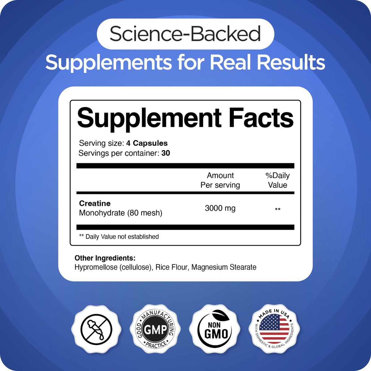 Creatine Monohydrate 3,000mg 120 Capsules Micronized F1243