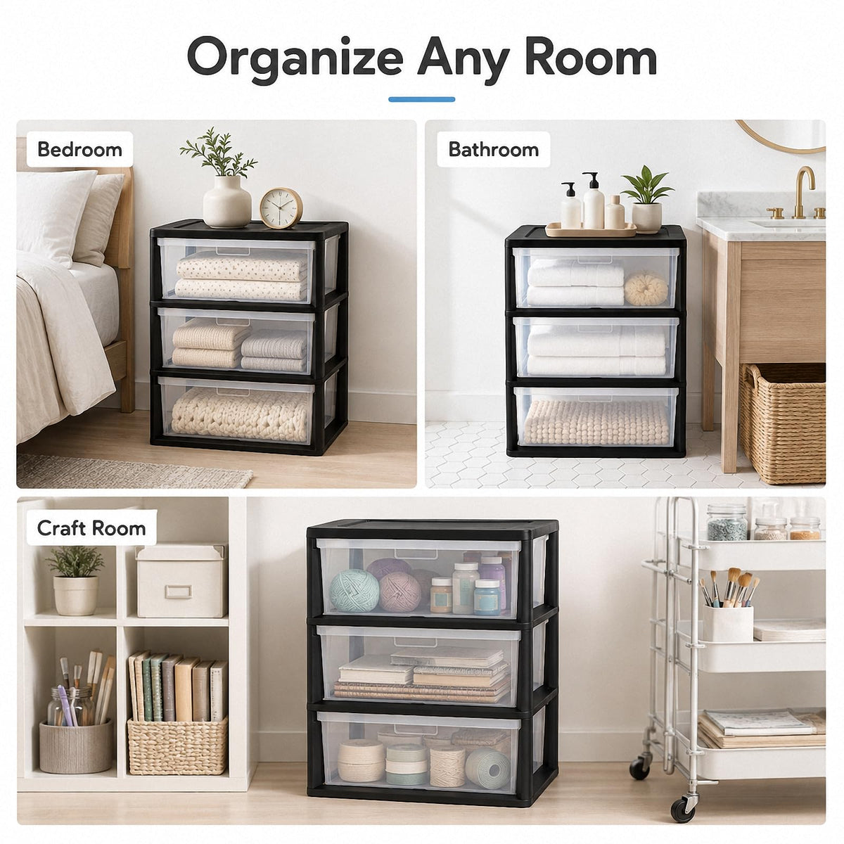 3 Drawer Clear Plastic Storage Organizer I90469