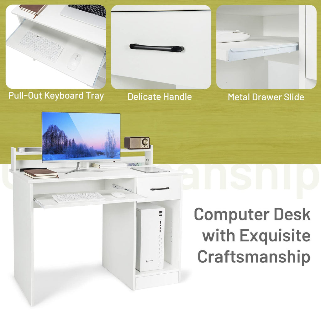 White Desk with Drawer and Keyboard Tray H48768