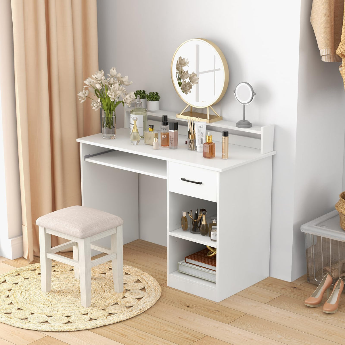 White Desk with Drawer and Keyboard Tray H48768