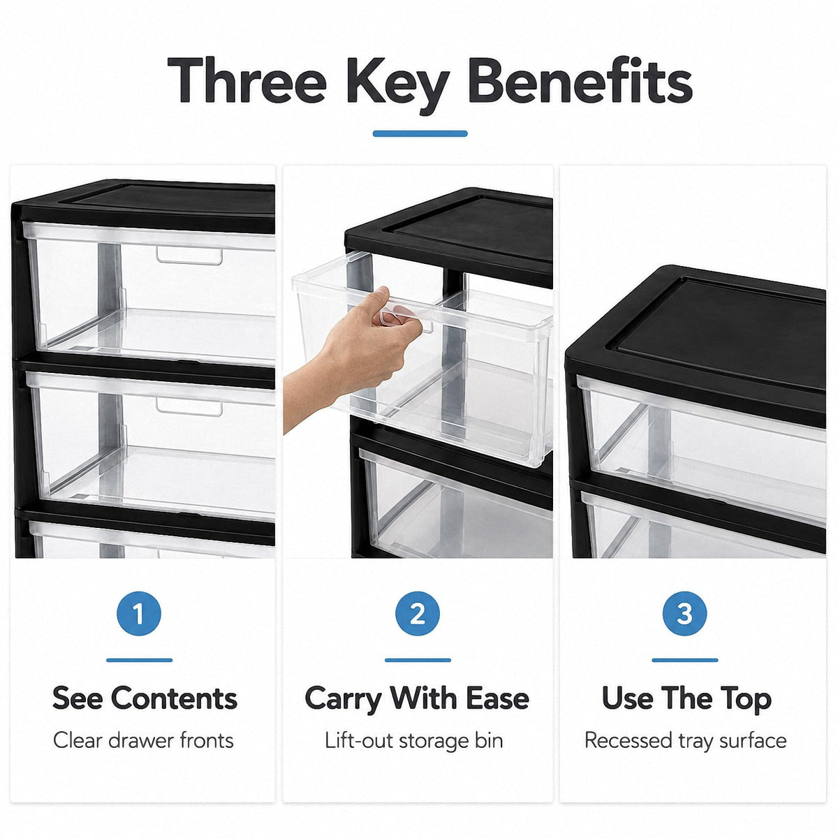 3 Drawer Clear Plastic Storage Organizer I90469