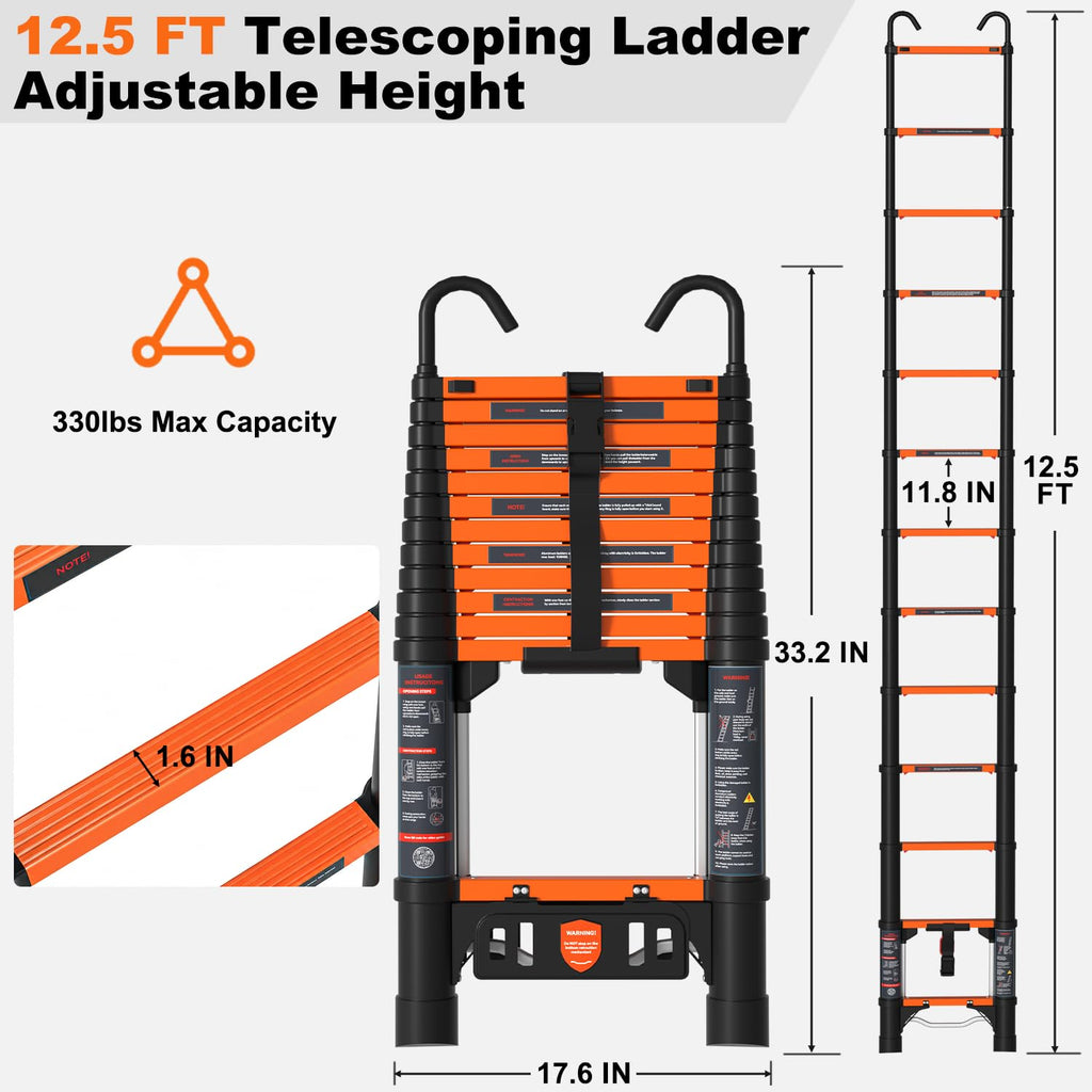 12.5 FT Aluminum Telescopic Ladder 330lbs Q415