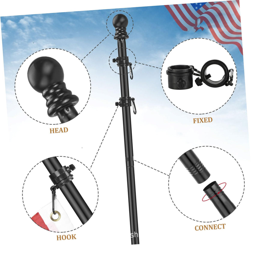 Black Stainless Steel Rotating Flagpole Holder Set V3628