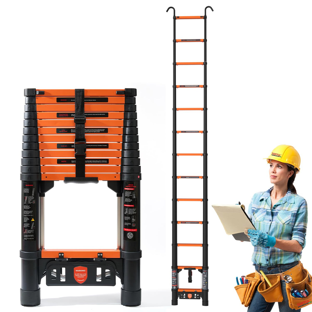 12.5 FT Aluminum Telescopic Ladder 330lbs Q415