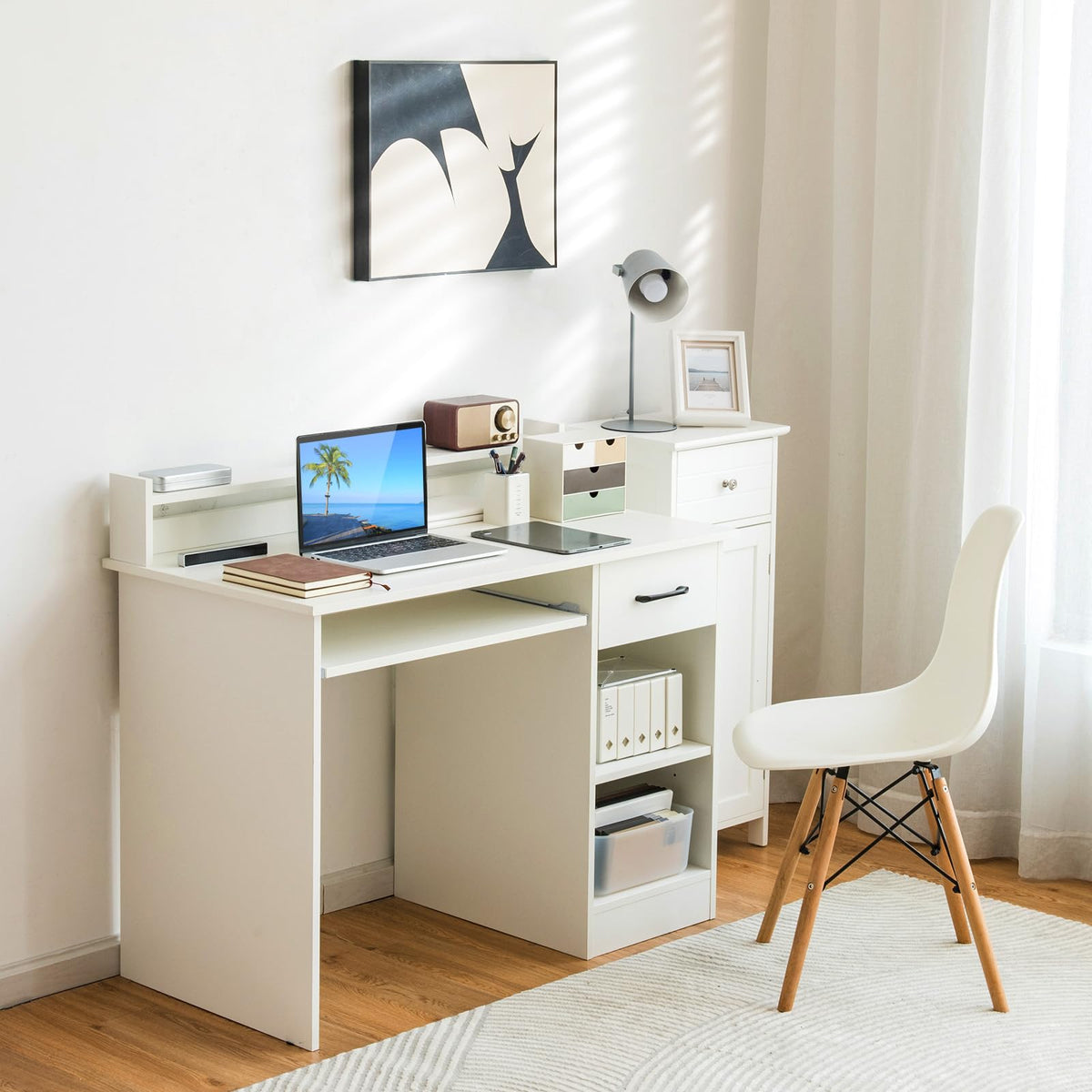White Desk with Drawer and Keyboard Tray H48768