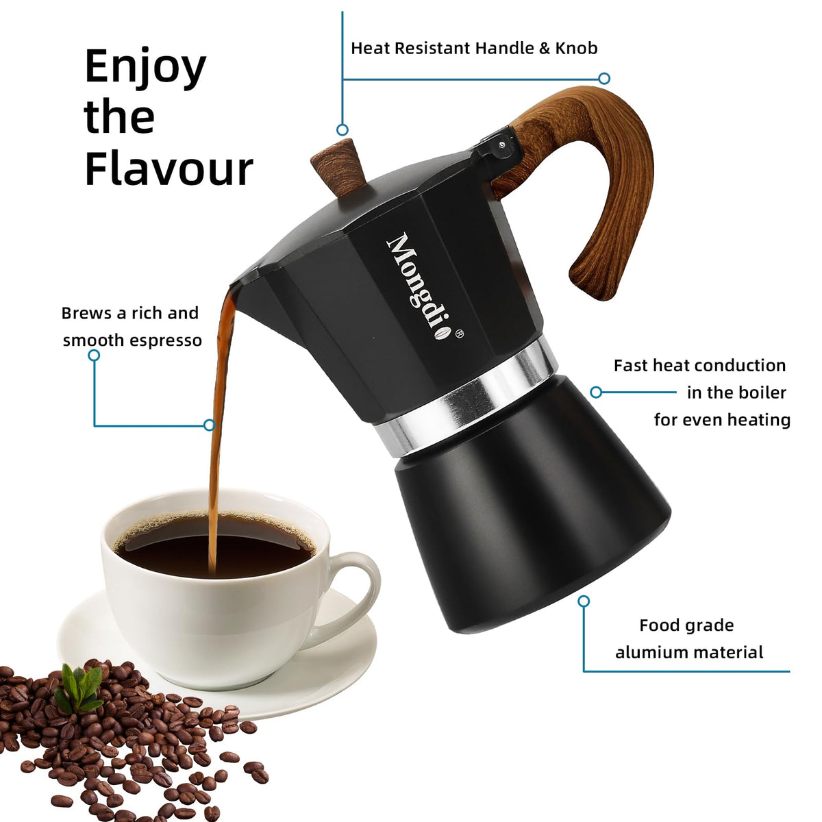 Stovetop Espresso Maker Moka Pot, 6 Cup 10 oz Black B96200
