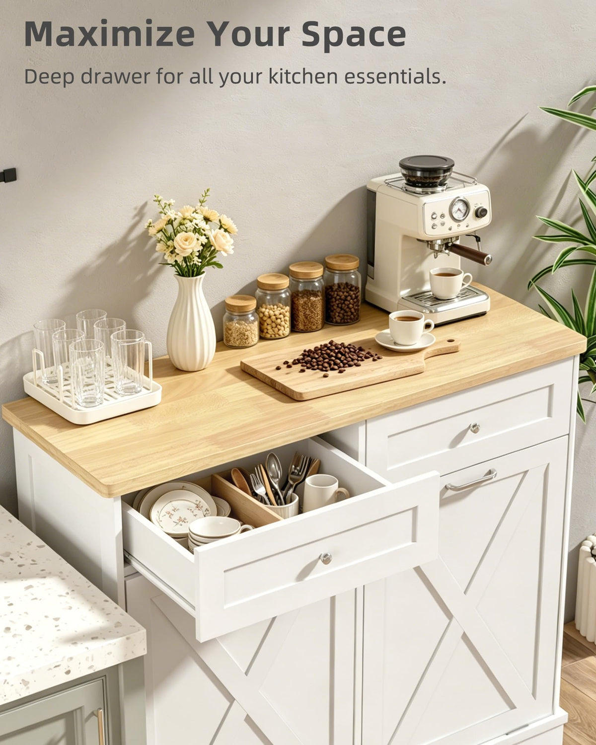 2x10 Gallon Tilt Out Trash Cabinet with Hideaway Drawers, White H7336