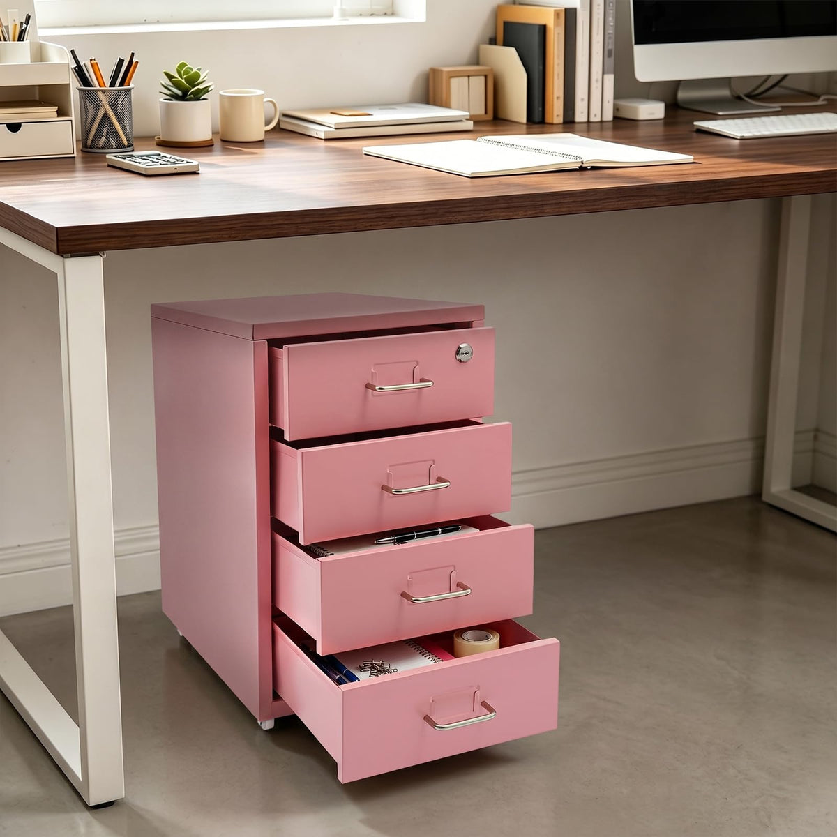 4 Drawer Rolling File Cabinet with Lock B98019