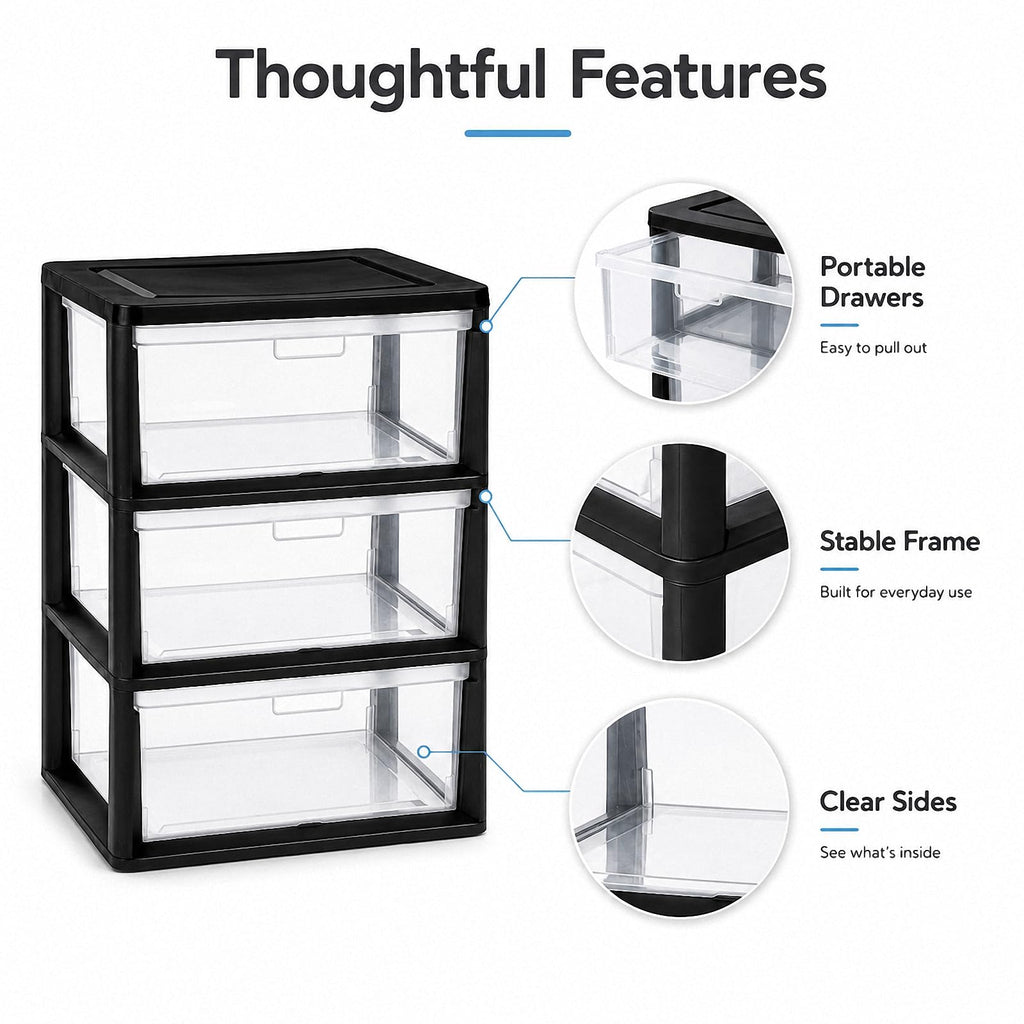 3 Drawer Clear Plastic Storage Organizer I90469