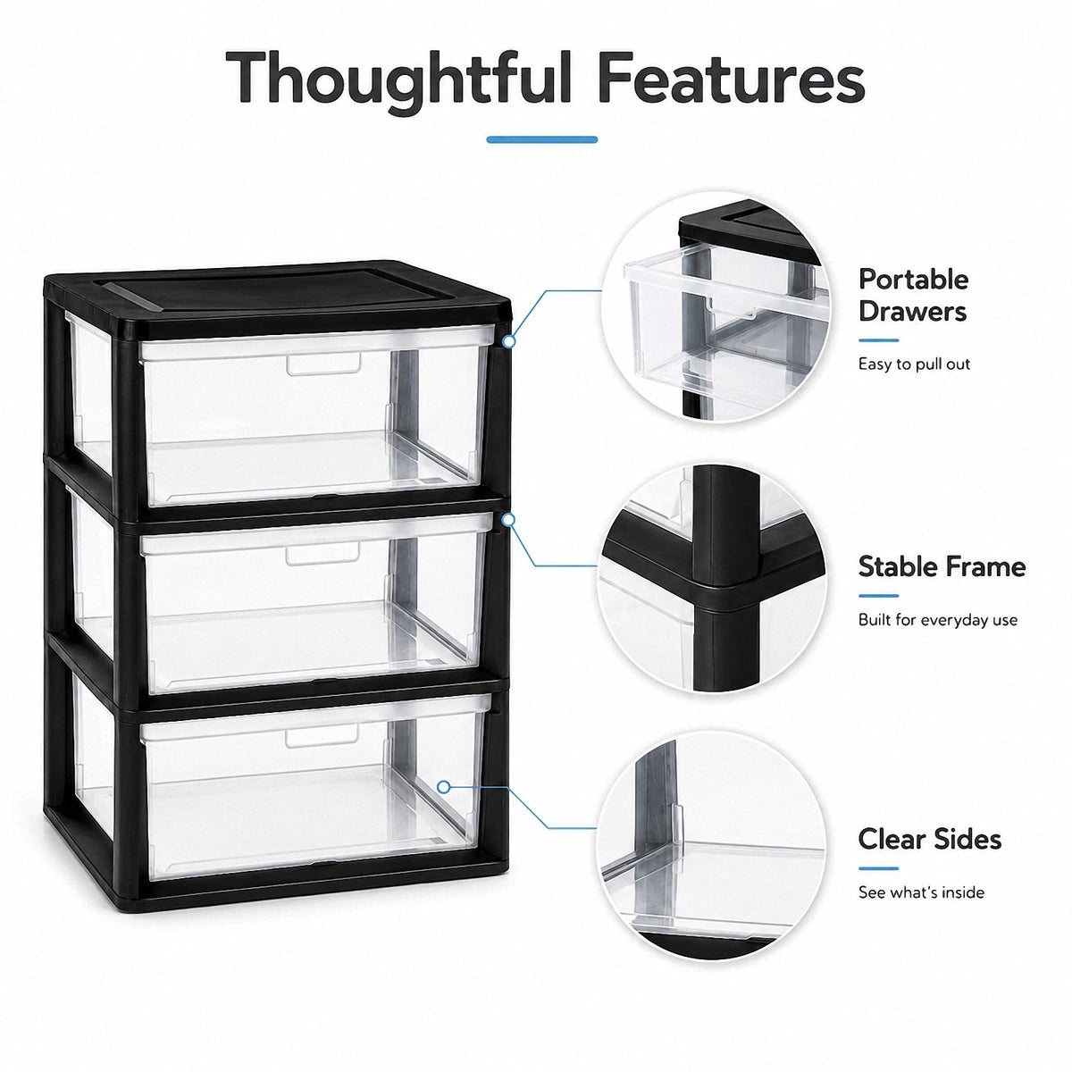 3 Drawer Clear Plastic Storage Organizer I90469