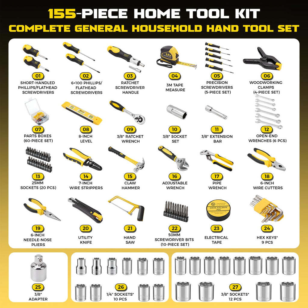 155 Pcs Household Tool Set with Toolbox T904827