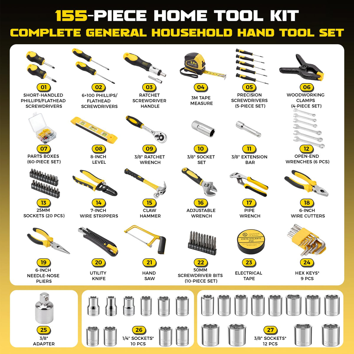 155 Pcs Household Tool Set with Toolbox T904827