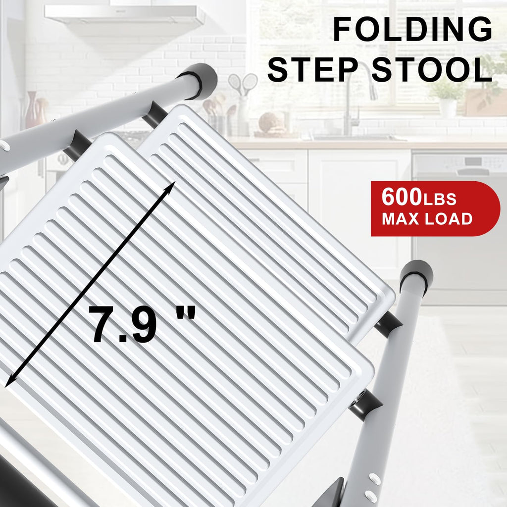 2 Step Ladder Lightweight Folding Step Stool with Handrail White C296
