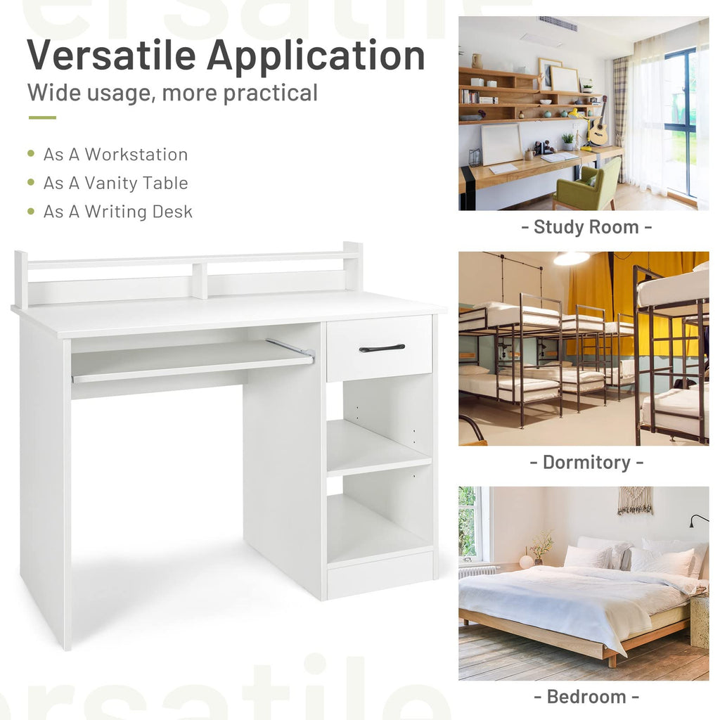 White Desk with Drawer and Keyboard Tray H48768
