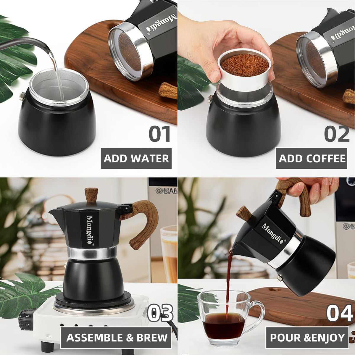 Stovetop Espresso Maker Moka Pot, 6 Cup 10 oz Black B96200