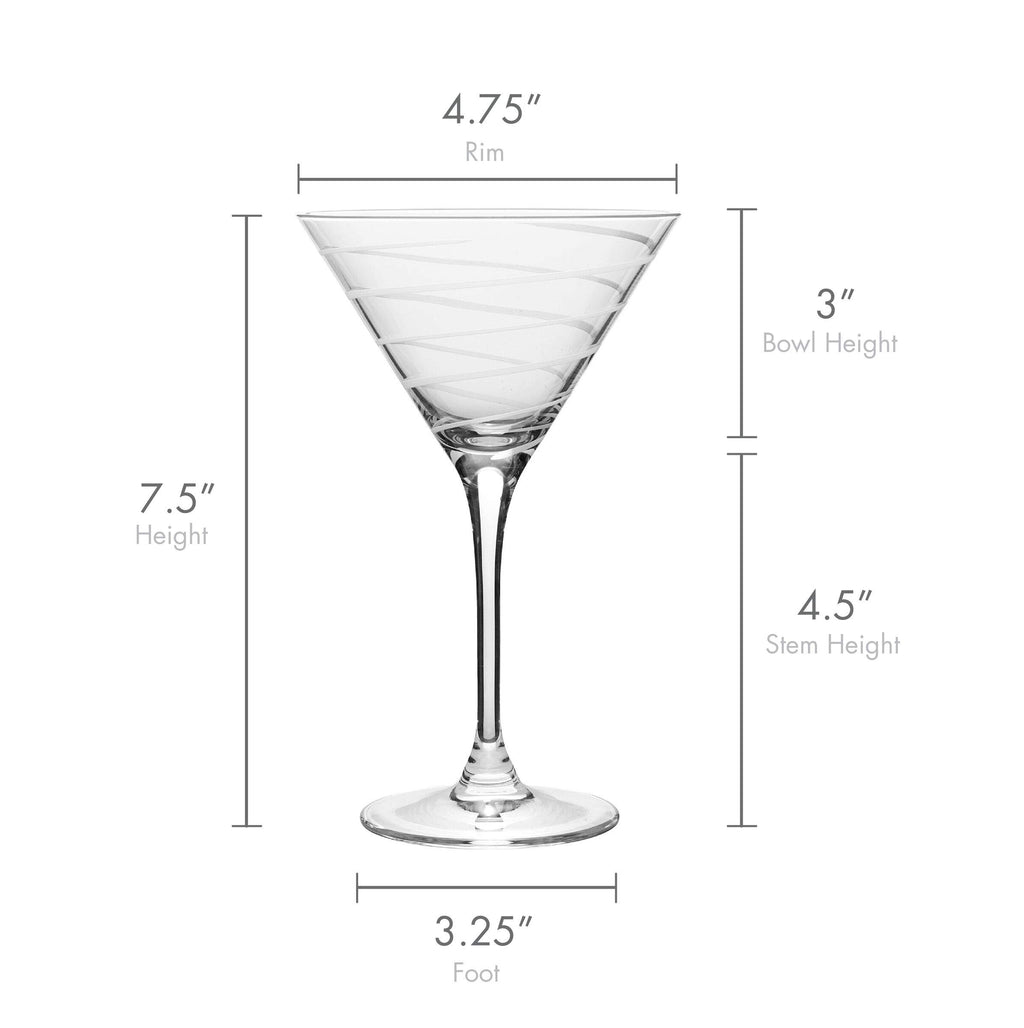 10-Ounce Etched Clear Glass Martini Glasses Set of 4 Q960