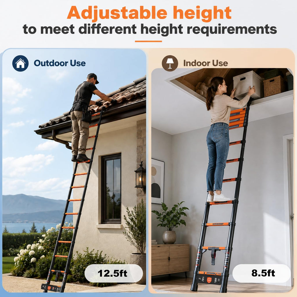 12.5 FT Aluminum Telescopic Ladder 330lbs Q415