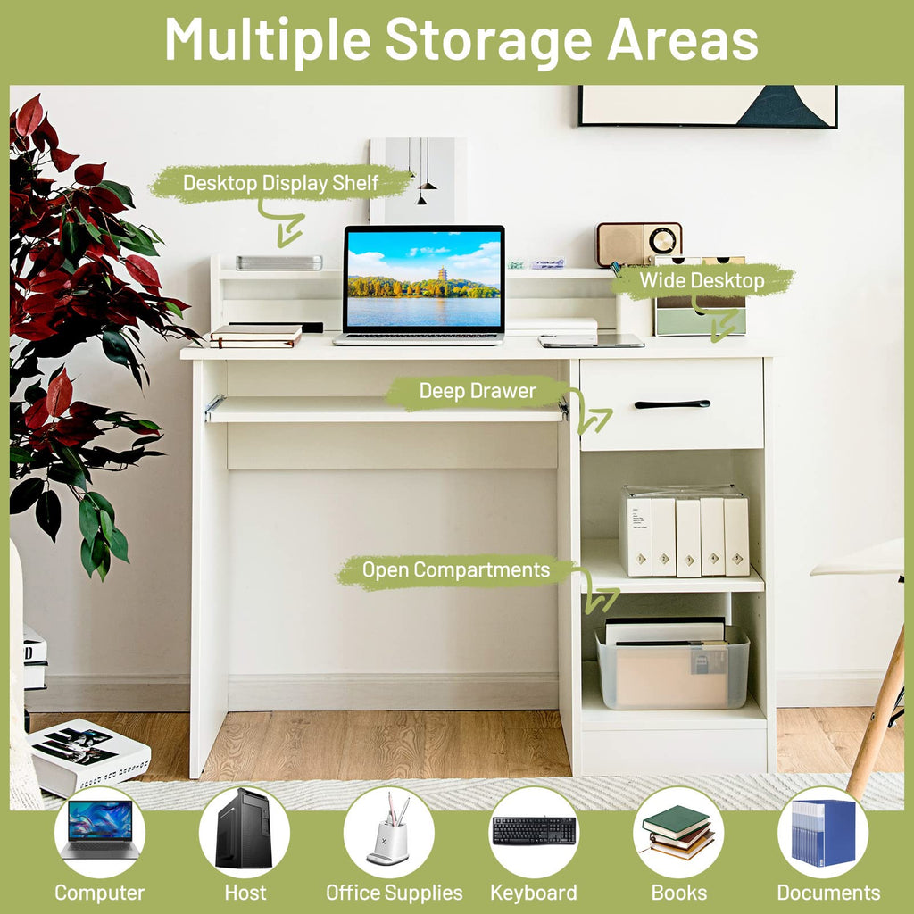 White Desk with Drawer and Keyboard Tray H48768