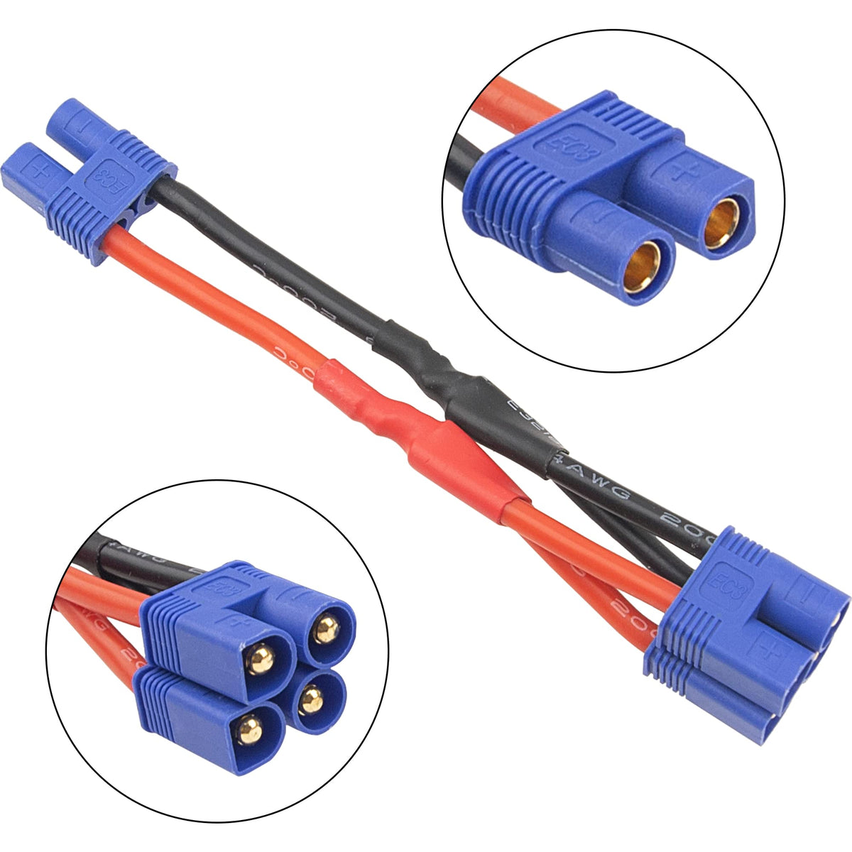 3Pcs 14AWG Silicone Y Splitter Cable Adapter 1 Female to 2 Male C417117