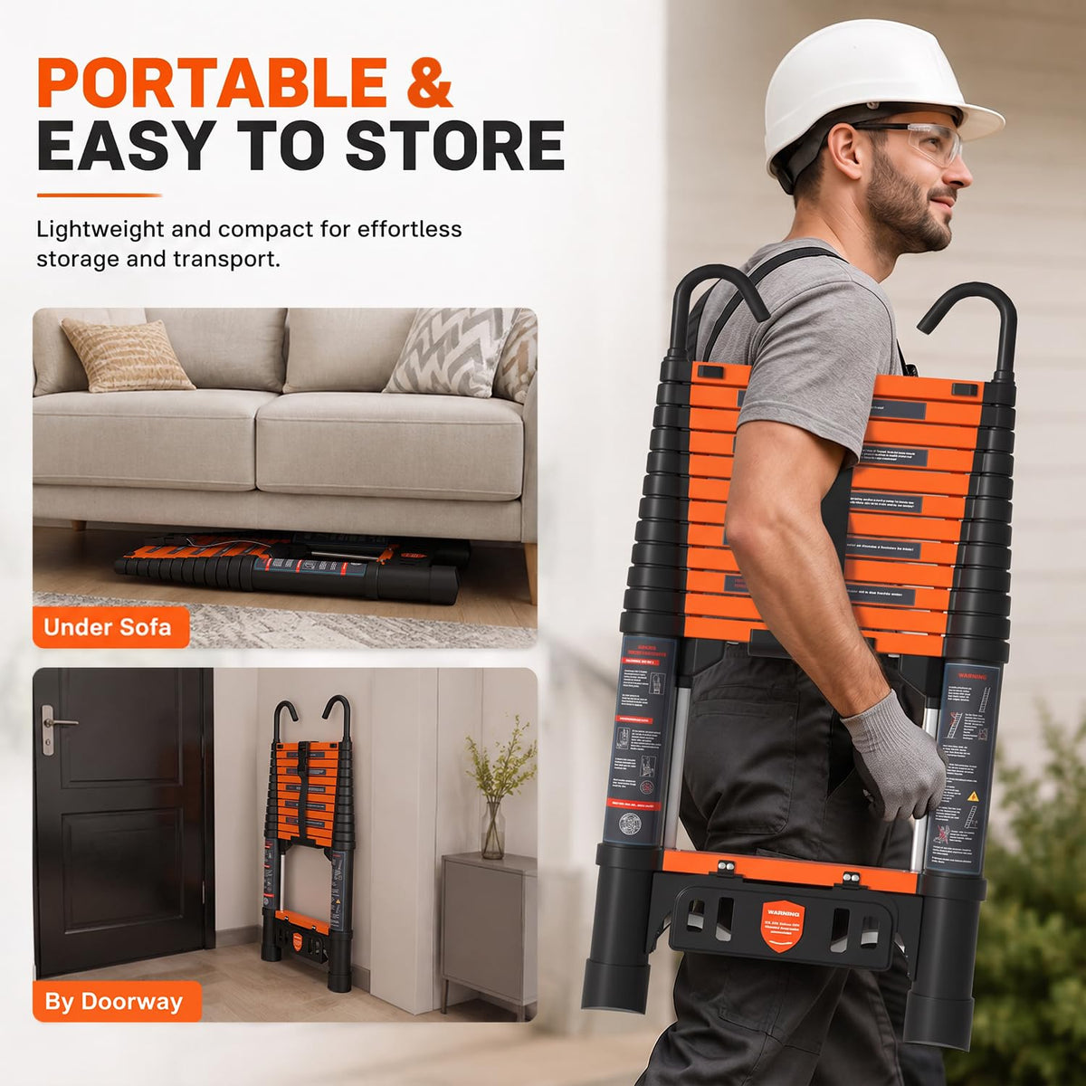 12.5 FT Aluminum Telescopic Ladder 330lbs Q415