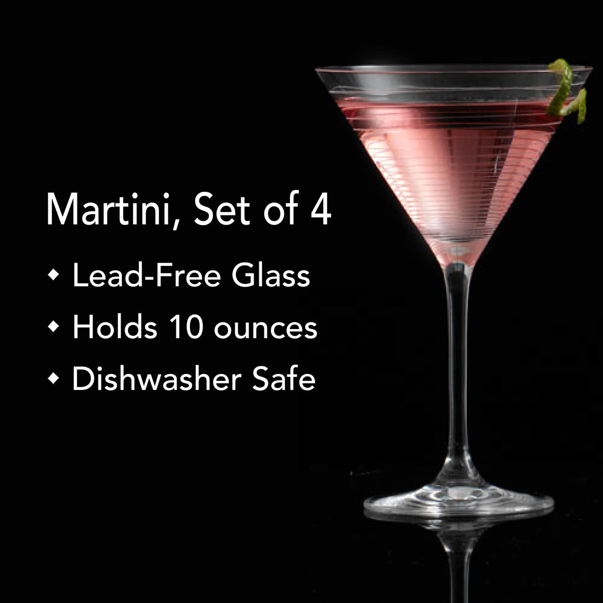 10-Ounce Etched Clear Glass Martini Glasses Set of 4 Q960