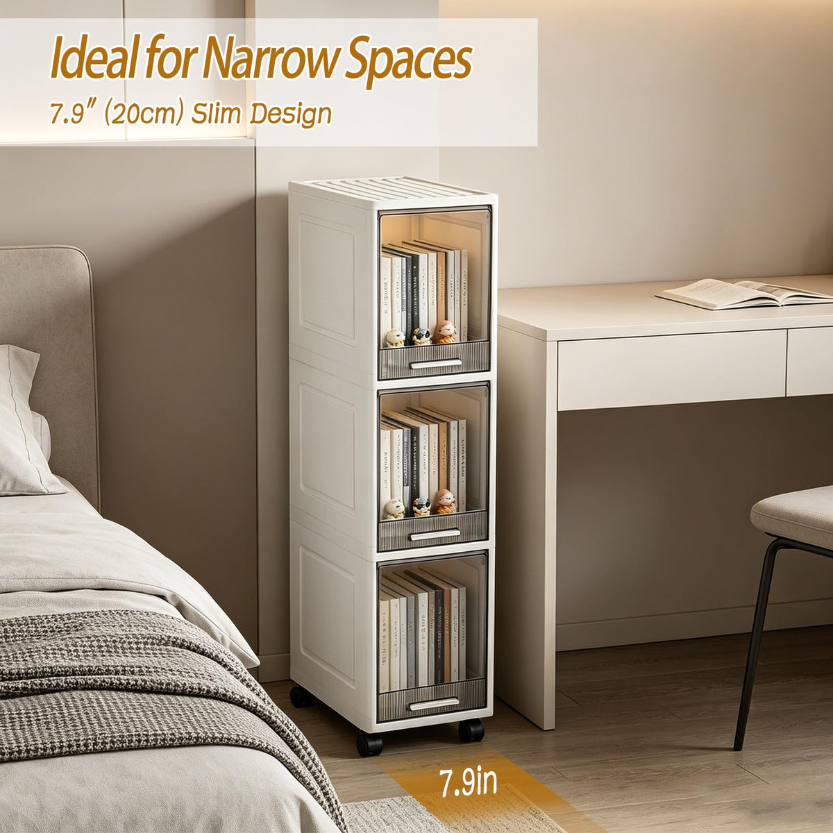 3 Drawer Narrow Plastic Storage Cart with Wheels C38833