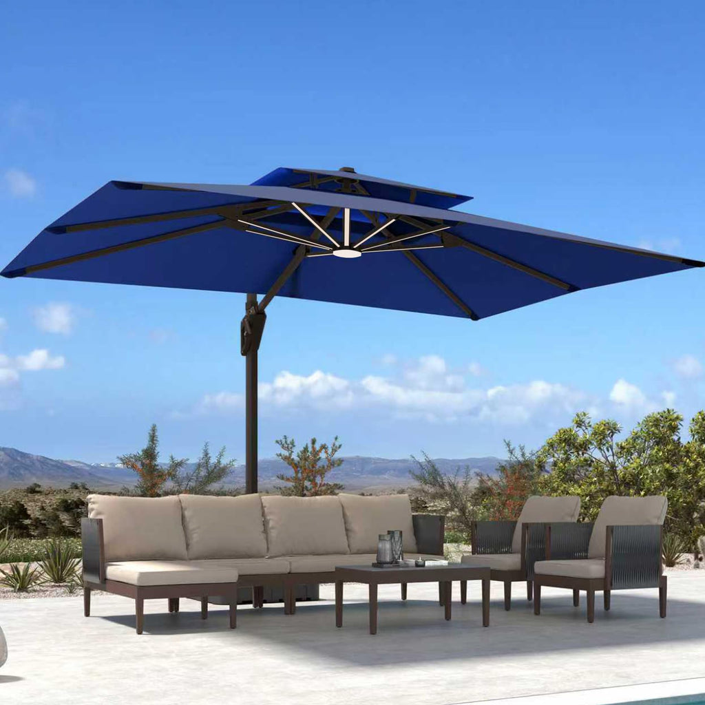 10' X 13' Patio Cantilever Umbrella with Base and LED Lights G963425