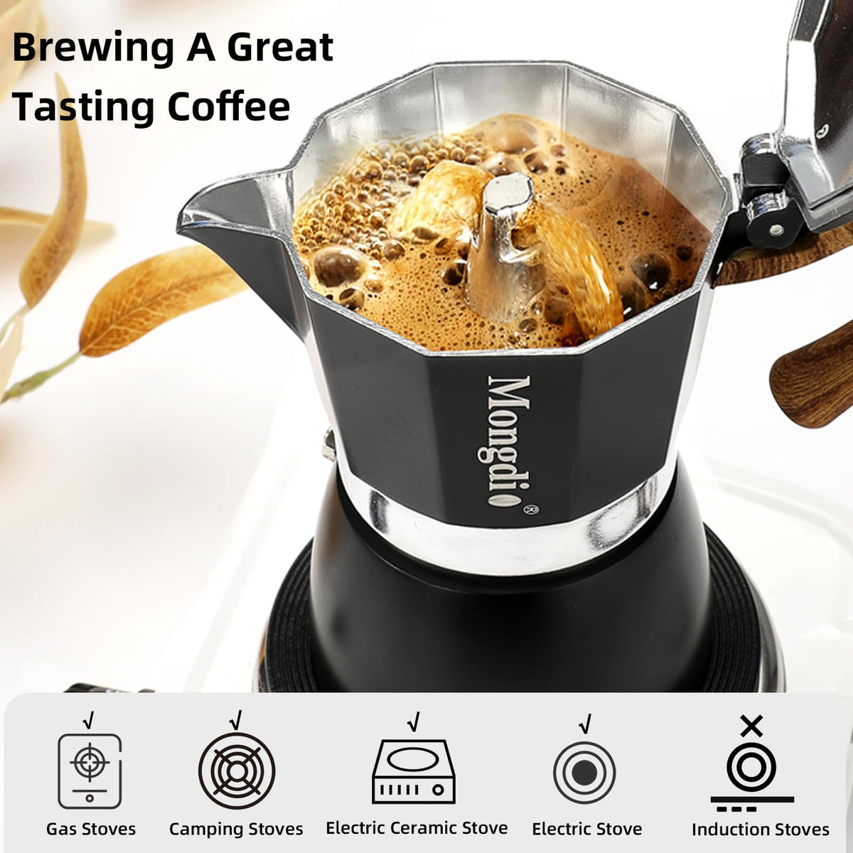 Stovetop Espresso Maker Moka Pot, 6 Cup 10 oz Black B96200