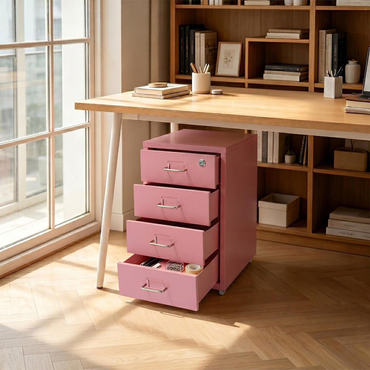 4 Drawer Rolling File Cabinet with Lock B98019