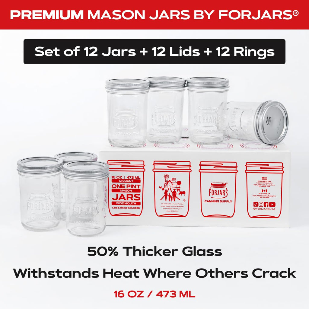 16oz Wide Mouth Glass Canning Jars 12-Pack O857067