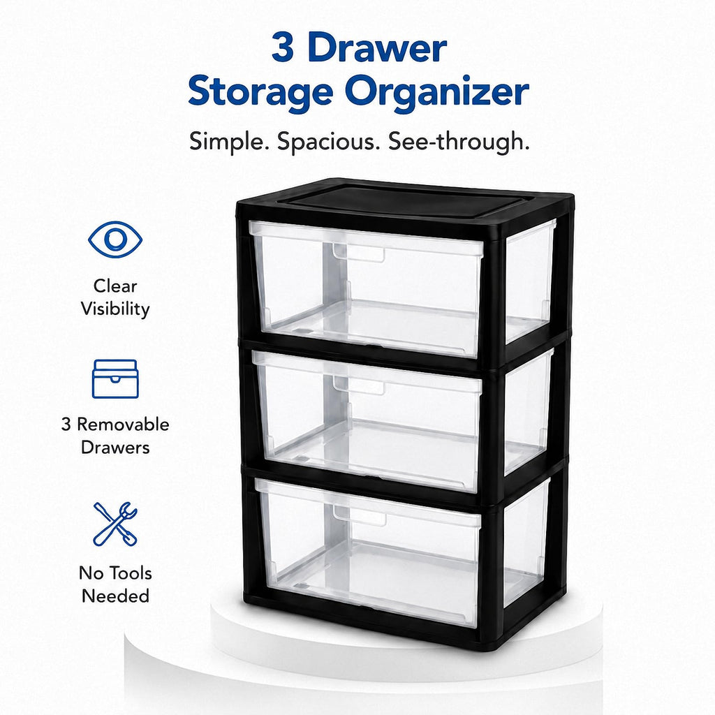 3 Drawer Clear Plastic Storage Organizer I90469