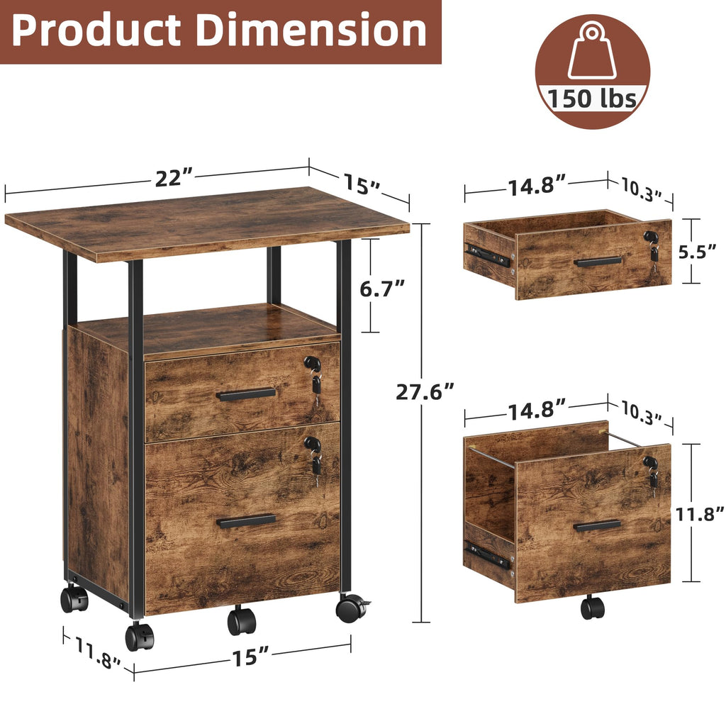 2 Wood Drawer Lockable File Cabinet with Extended Desktop B457872
