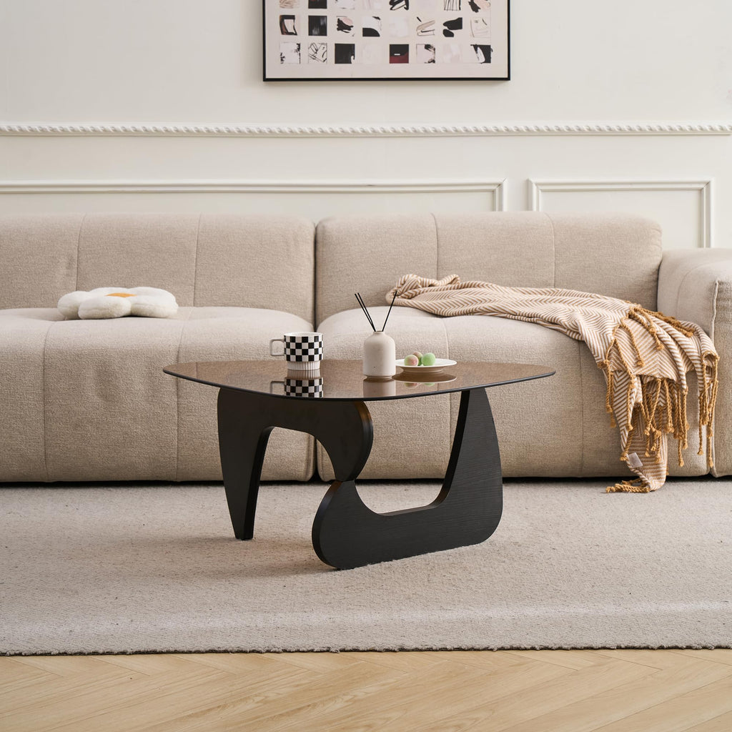 Brown Glass Coffee Table with Wood Base Z645908
