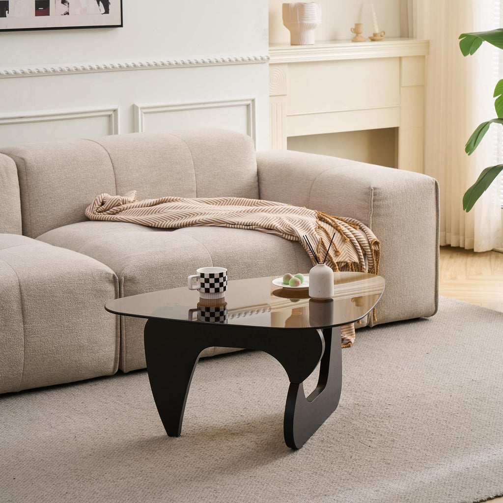 Brown Glass Coffee Table with Wood Base Z645908